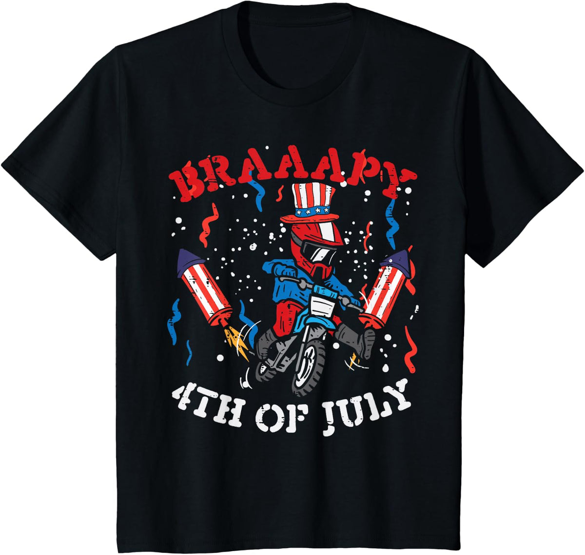 Braaaapy 4th of July Motocross Dirt Bike Patriotic Men Boys T-Shirt - Black
