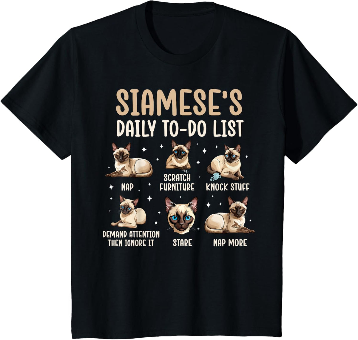 Siamese Cat Daily to Do List Tee Siamese Owner T-Shirt Cat Lover Gift - Black