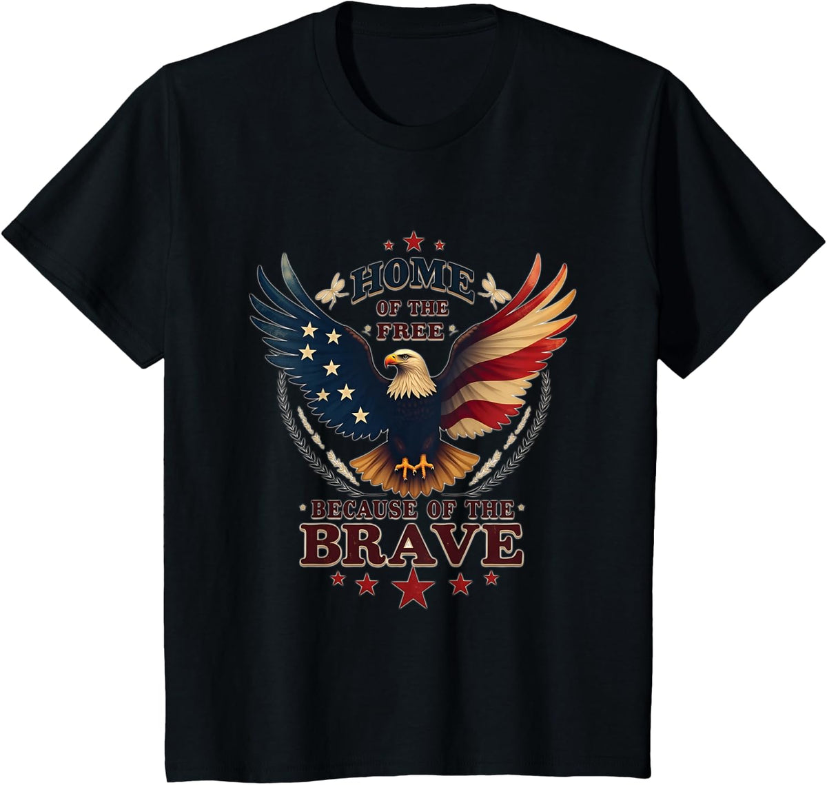 Patriotic USA Eagle Home of the Free Because of the Brave T-Shirt - Black