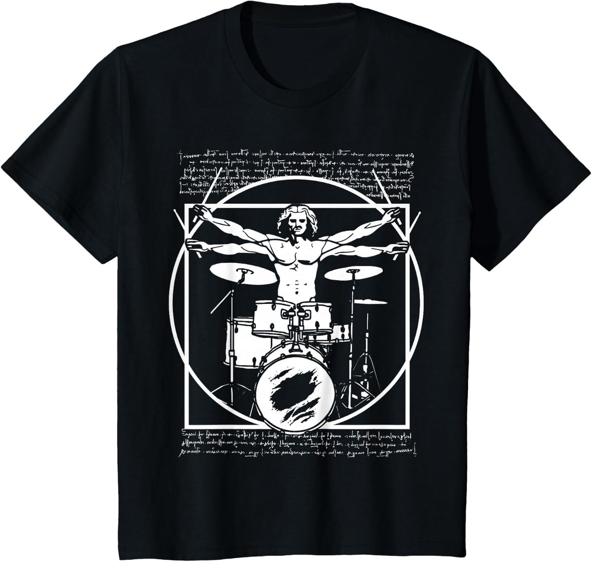 Da Vinci Vitruvian Man Drummer Drum Player T-Shirt - Black