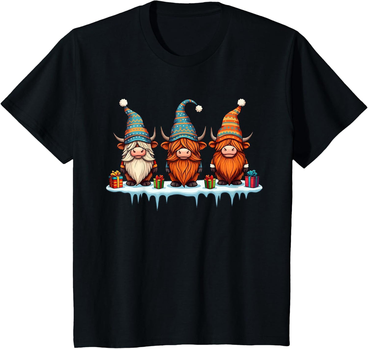 Funny Highland Cow Gnomies Christmas Gnome Womens Mens Kids T-Shirt - Black