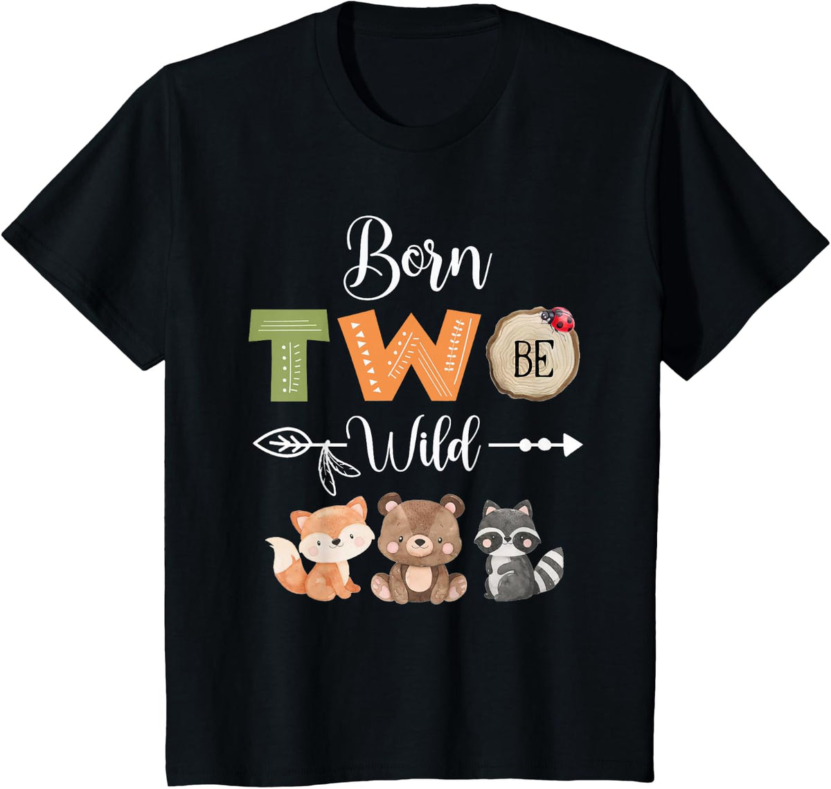 Born Two Be Wild Woodland Wild Child 2nd Birthday 2 Year Old T-Shirt - Black