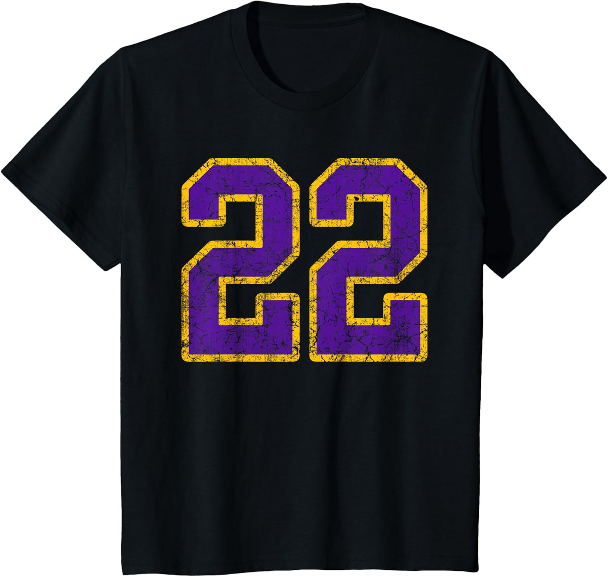 Purple Gold Number 22 Jersey Player Uniform #22 Grunge T-Shirt - Black