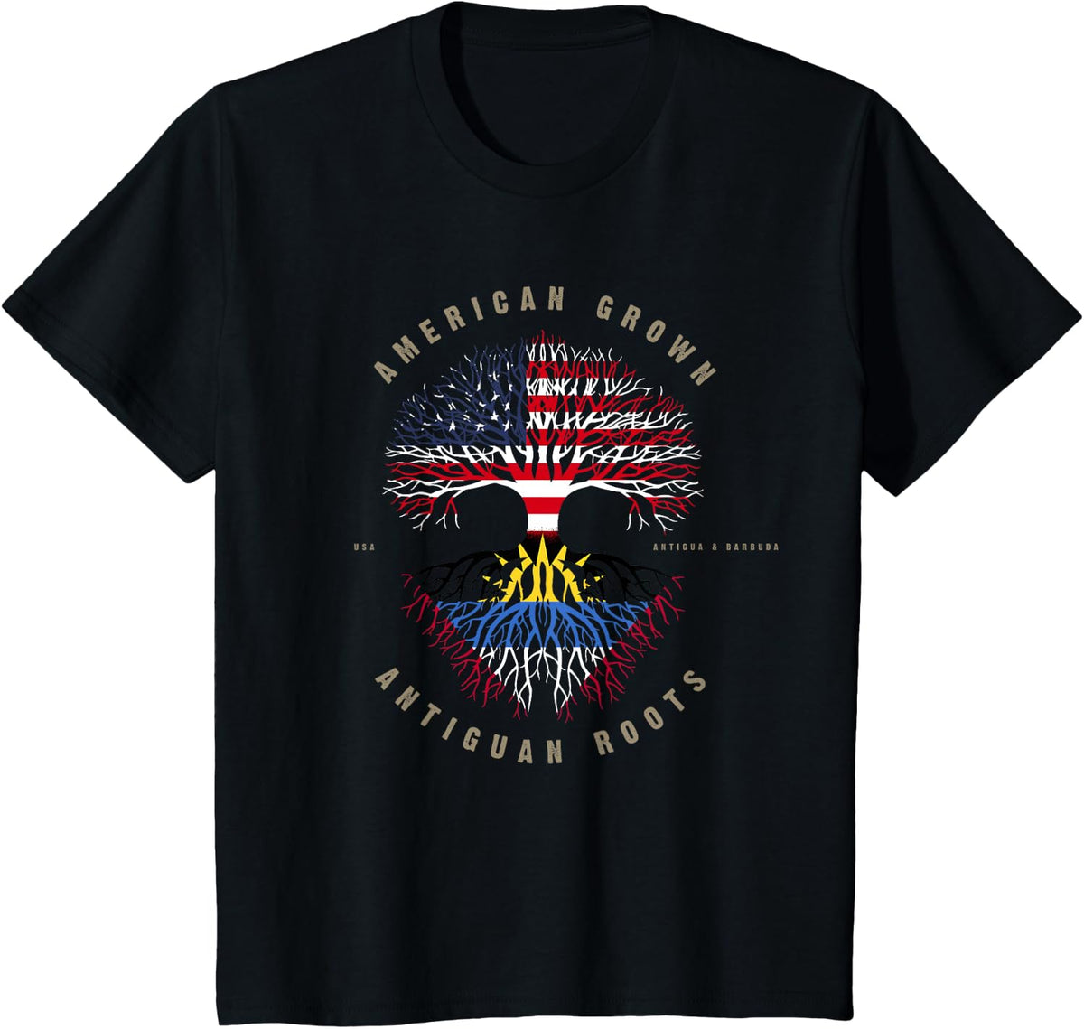 American Grown Antiguan Roots Antigua & Barbuda Flag T-Shirt T-Shirt - Black