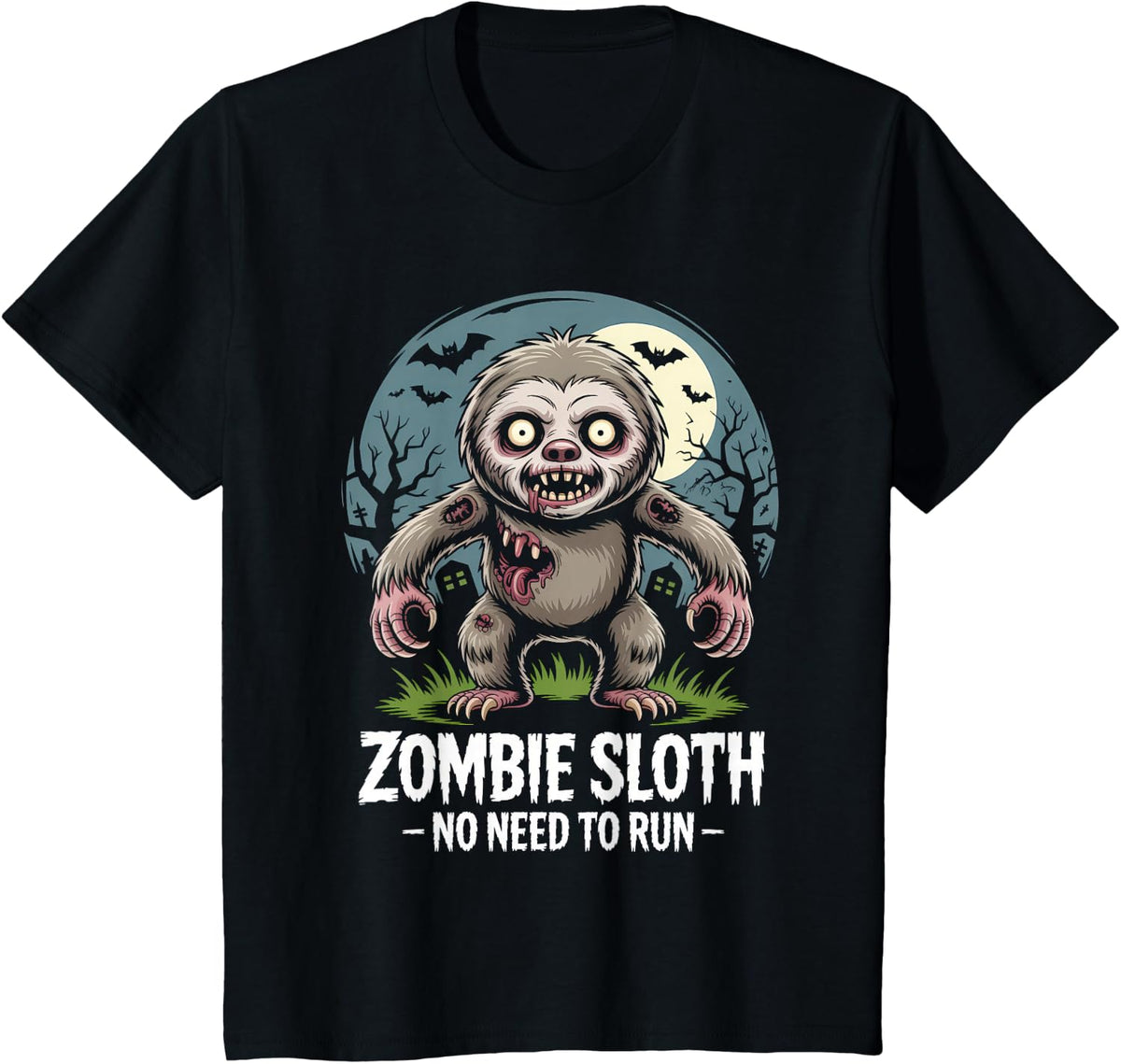 Zombie Sloth No Need to Run Funny Halloween T-Shirt - Black