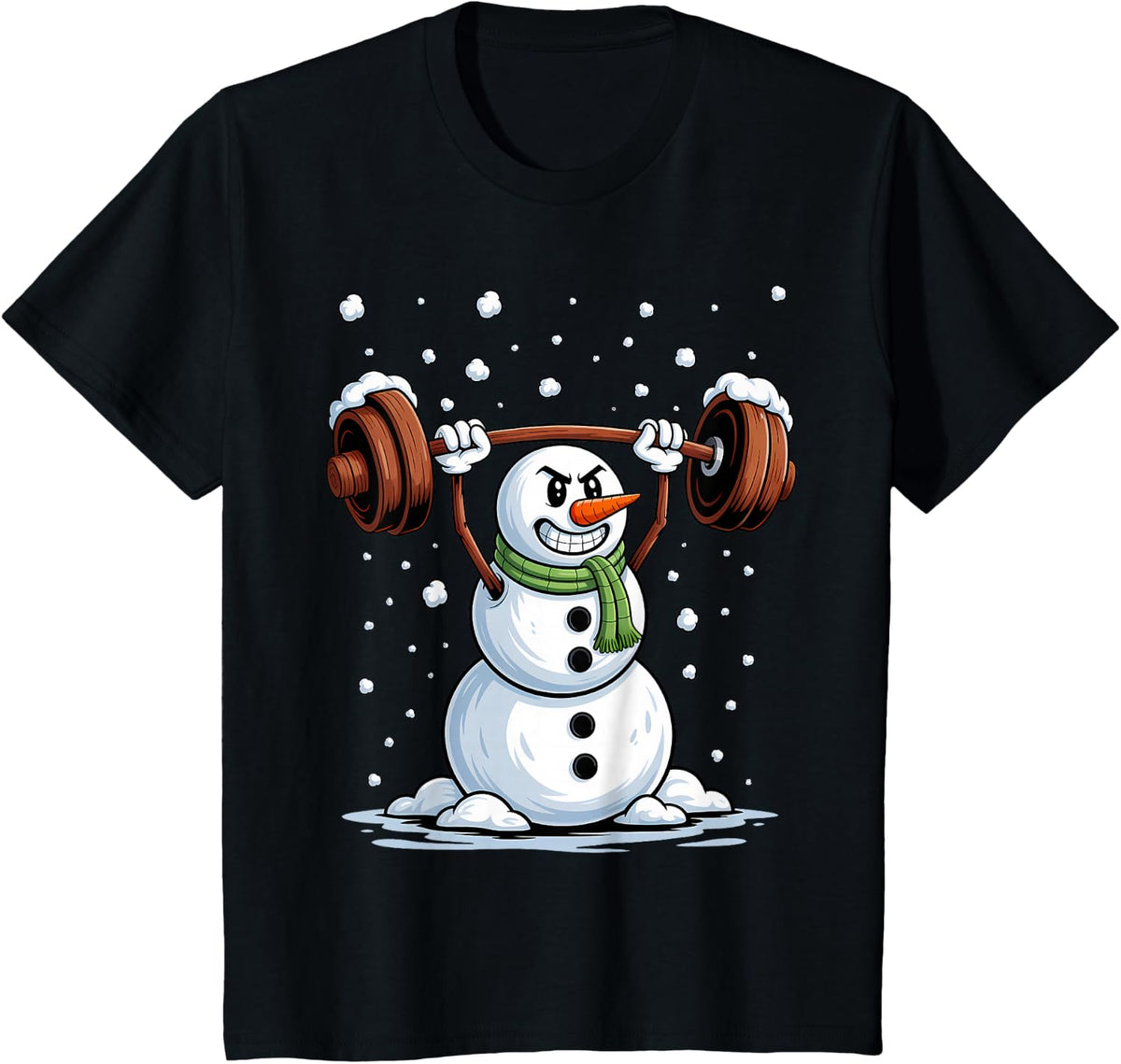 Christmas Weightlifting Funny Snowman Gym T-Shirt - Black