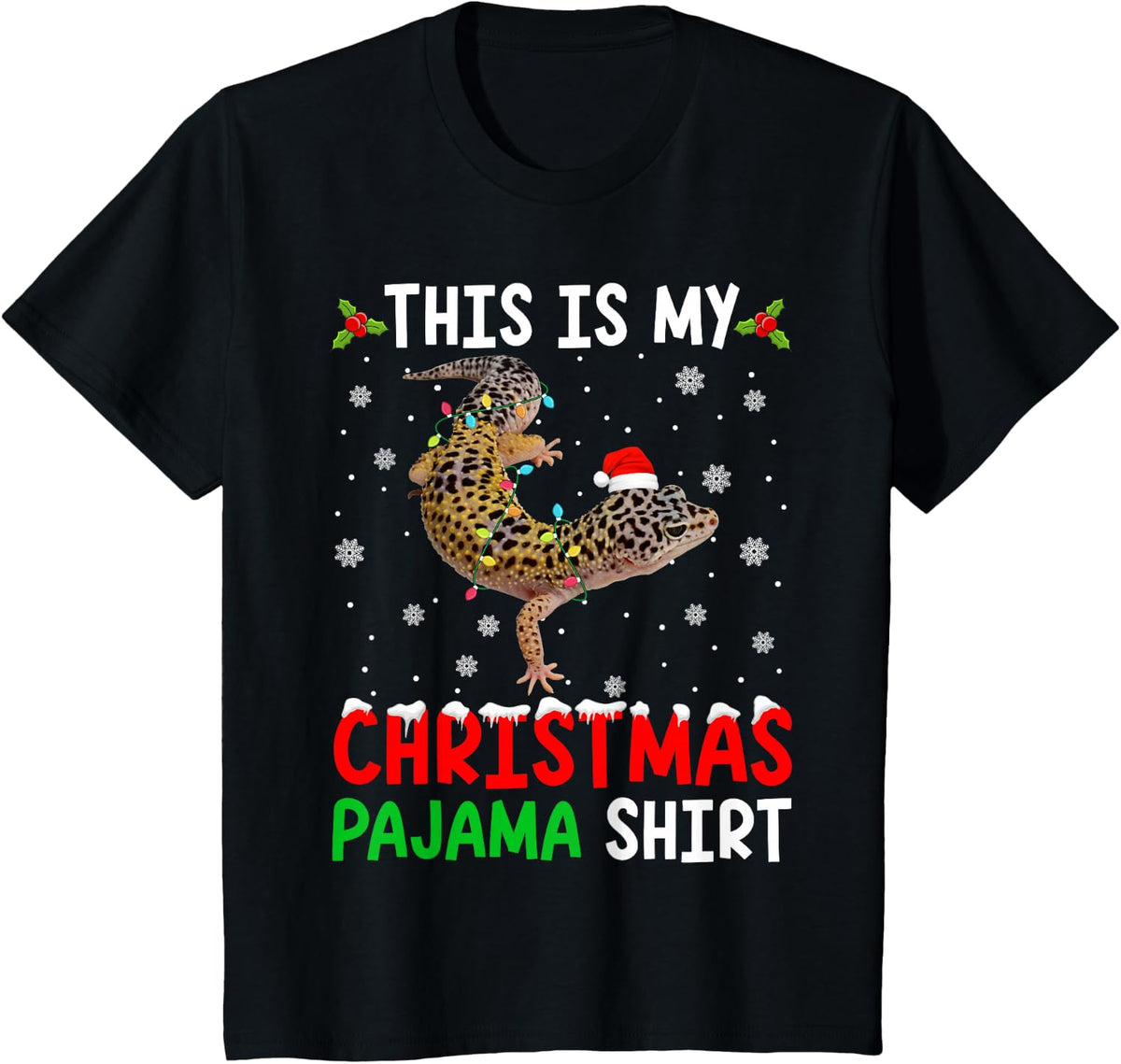 This Is My Christmas Pajama Leopard Gecko Xmas Funny Animals T-Shirt - Black