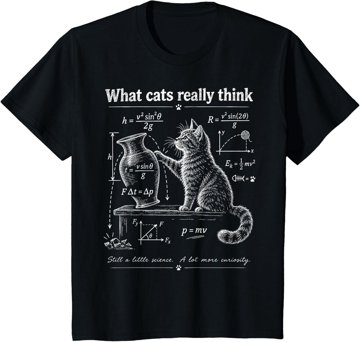 Funny Cat Physics What Cats Really Think Science Math Humor T-Shirt - Black
