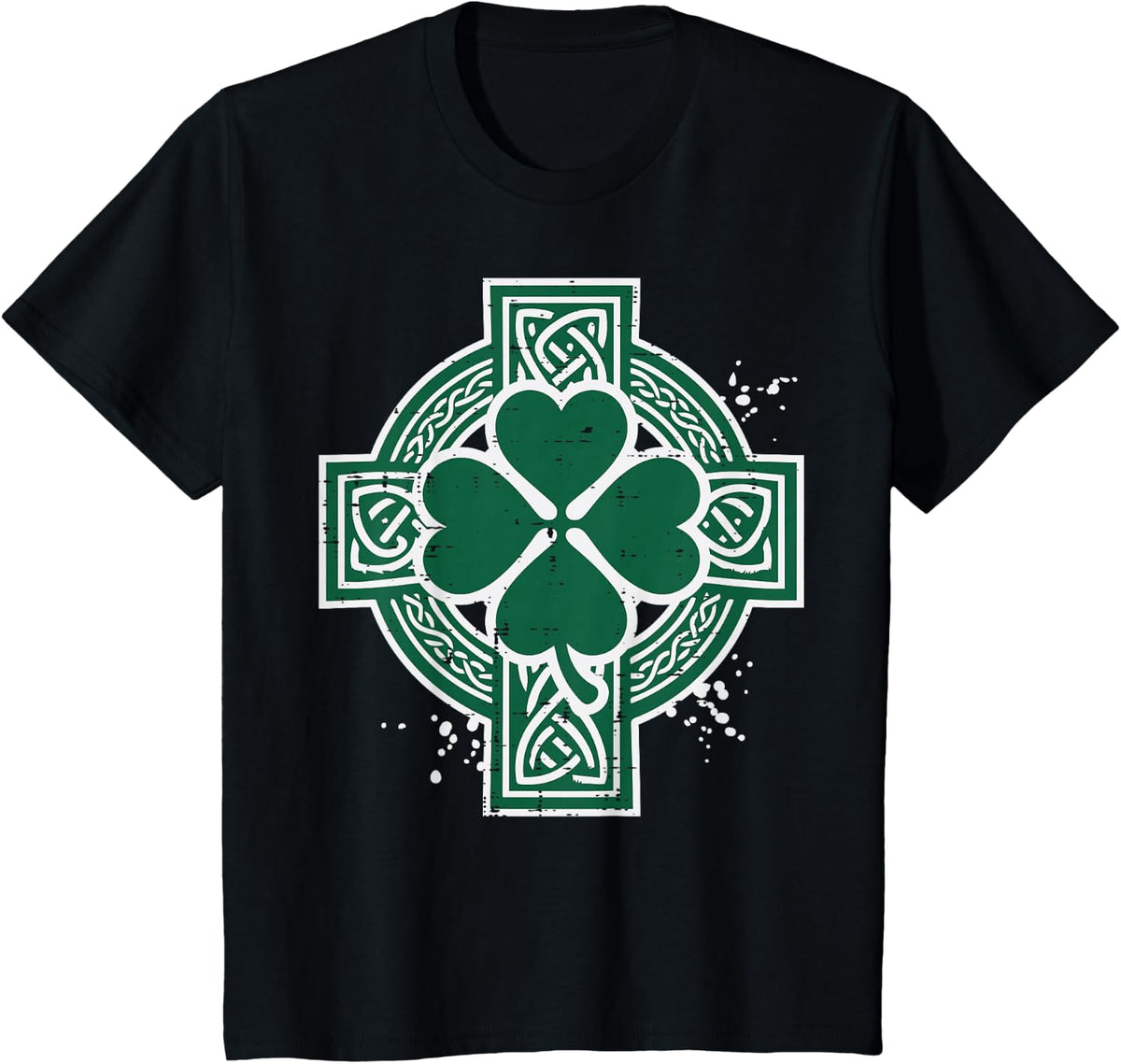 St Patricks Day Celtic Knot Clover Cross Irish Men Women Kid T-Shirt - Black