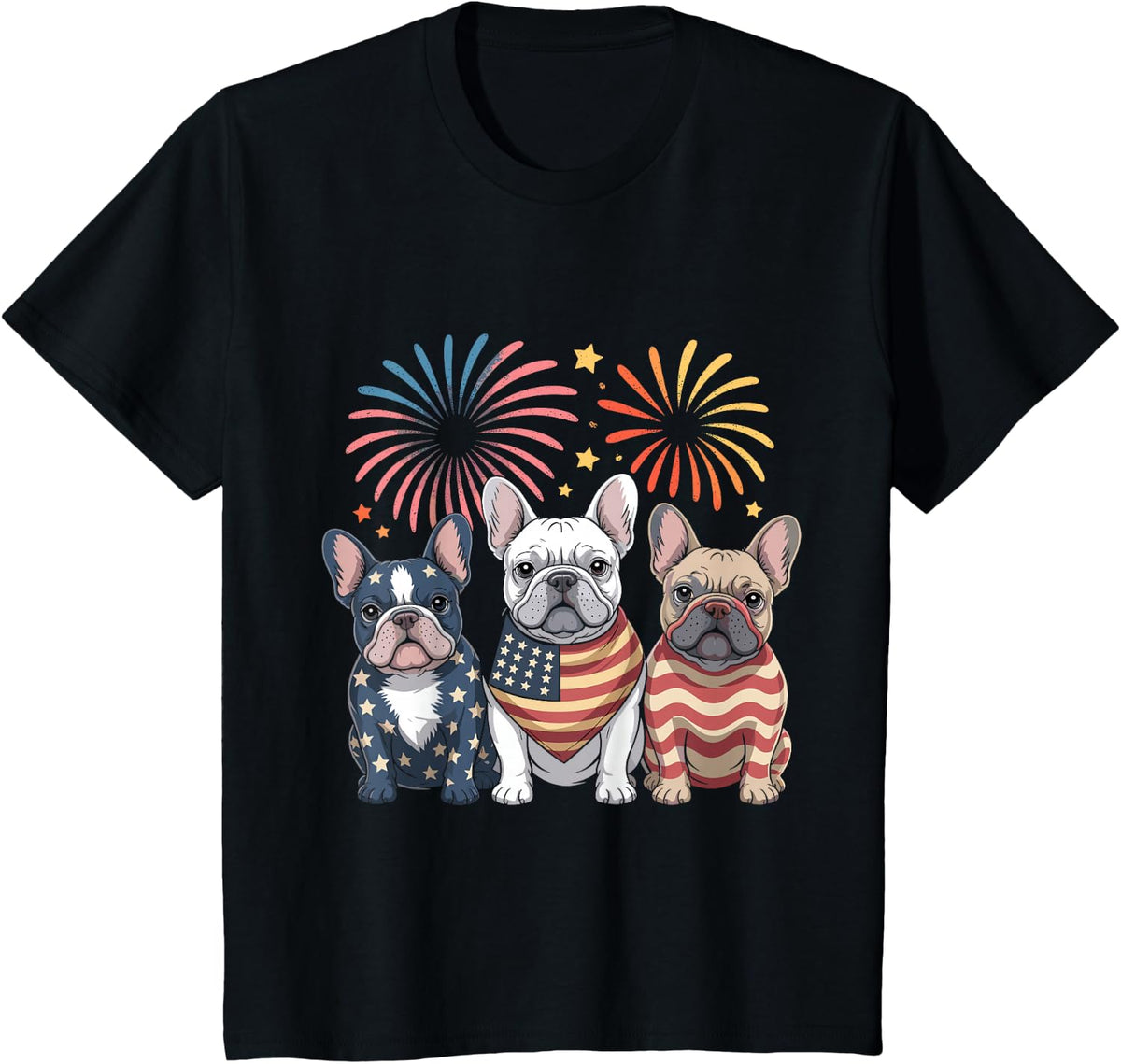 Frenchie Bulldog USA American Flag French Dog 4th of July T-Shirt - Black
