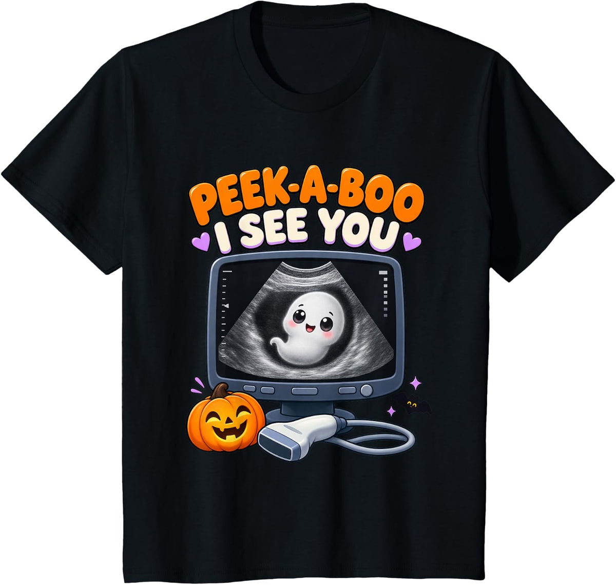 Sonographer Halloween Peek-A-Boo I See You Ultrasound T-Shirt - Black