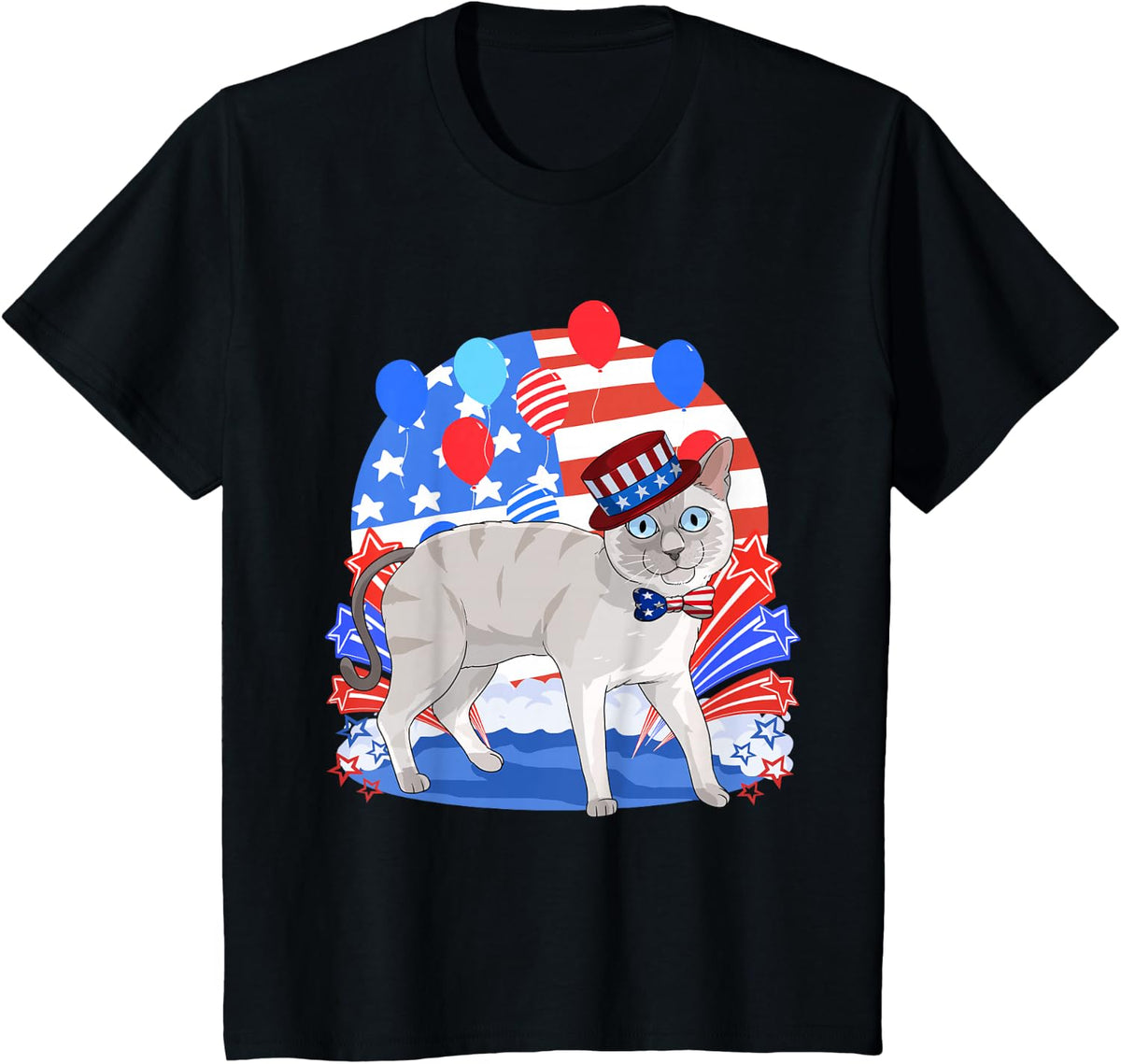Blue Point Siamese Merica 4th of July American Patriotic T-Shirt - Black