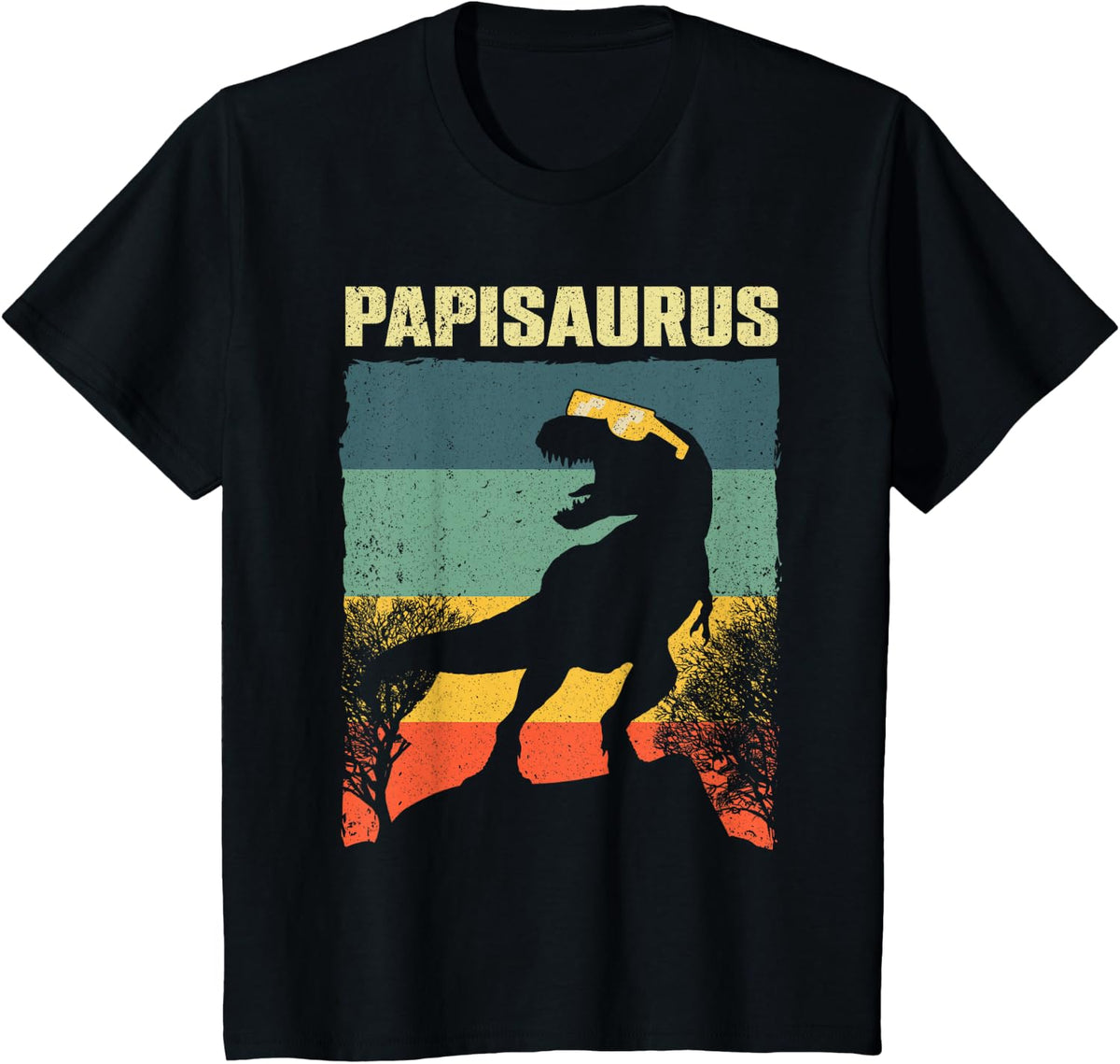 Funny Papisaurus Design For Men Dad Grandpa Dinosaur Lover T-Shirt - Black