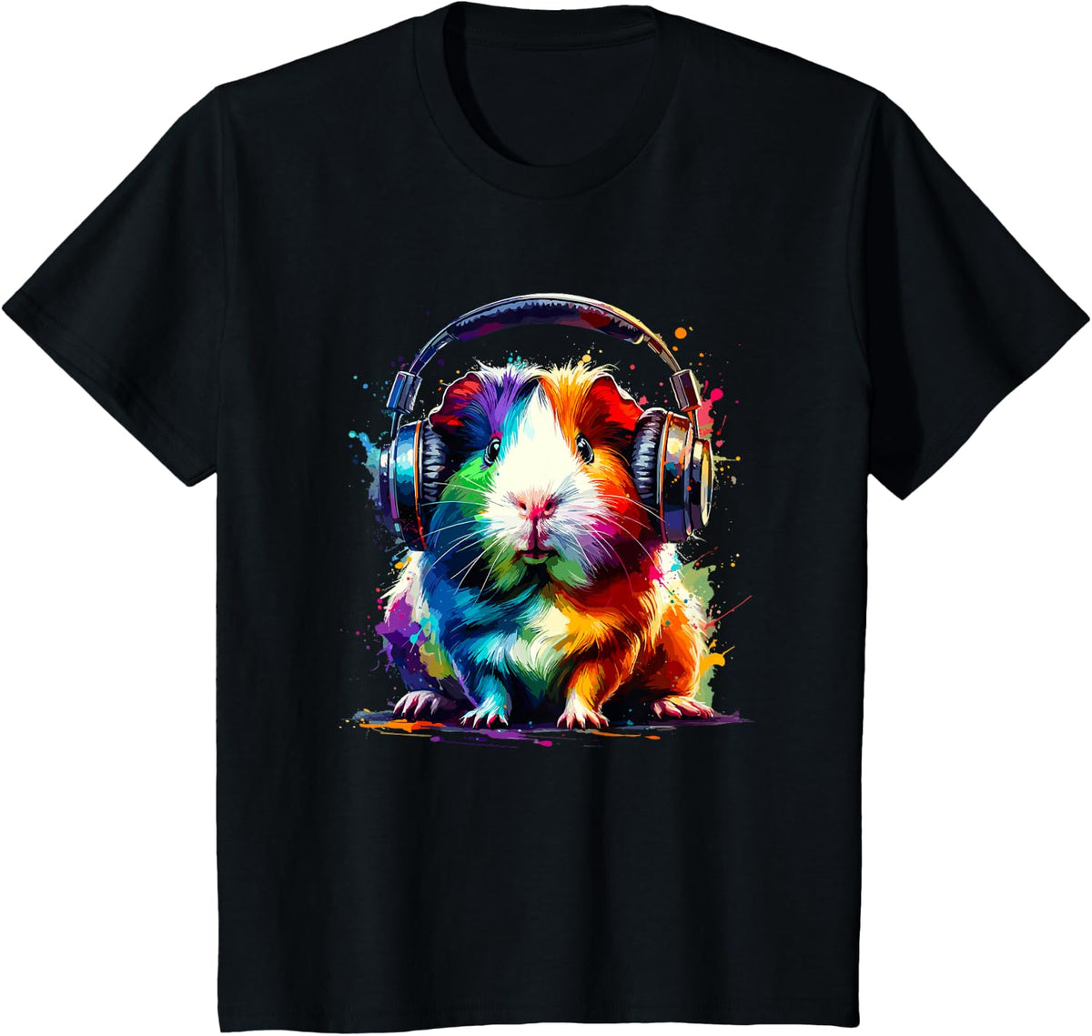 Colorful Splash Art Headphones Guinea Pig Lover Guinea Pigs T-Shirt - Black