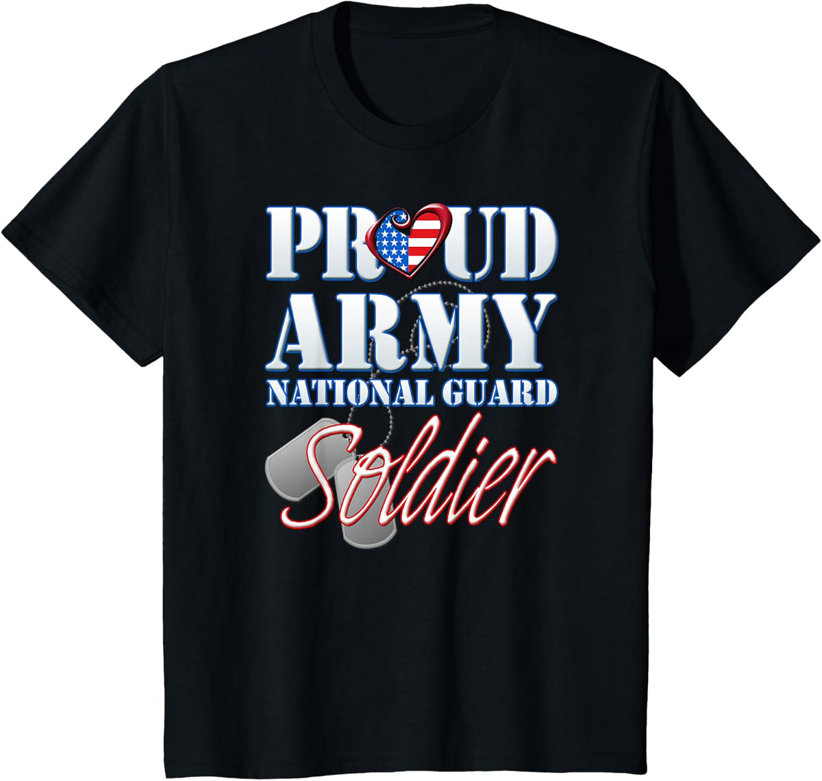 Proud Army National Guard Soldier USA Heart Flag Shirt T-Shirt - Black
