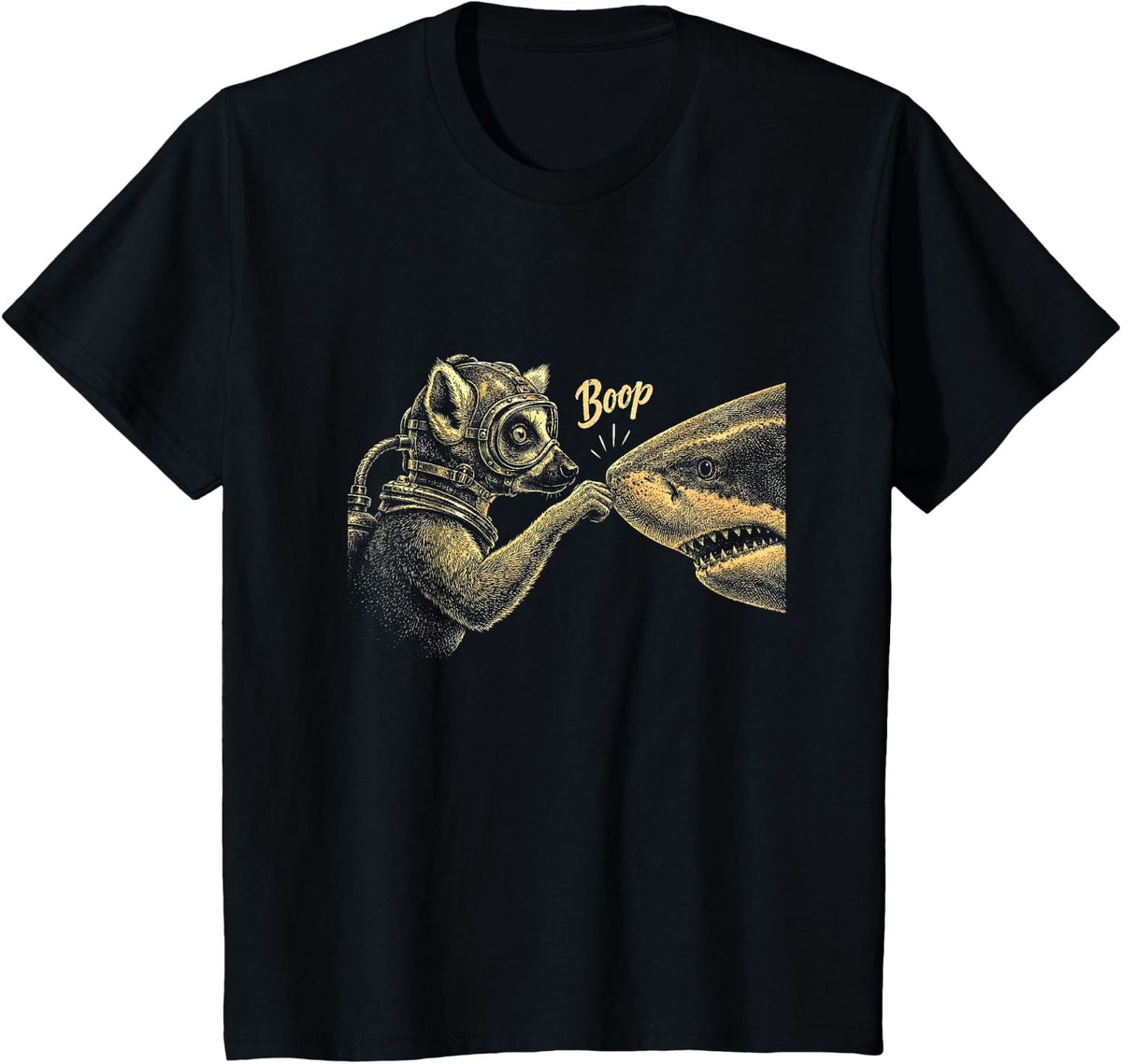 Lemur with Shark Boop Funny T-Shirt - Black