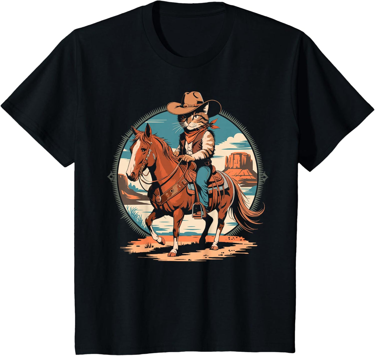 Cowboy Cat Horse Rider Western Texas Meowdy Funny Cats Lover T-Shirt - Black