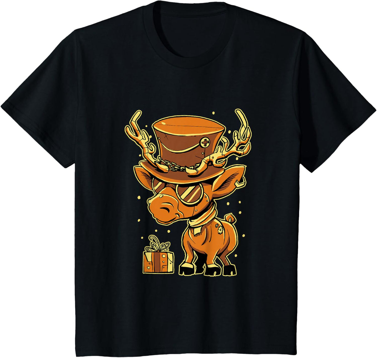 Steampunk Deer Whimsical Animal Top Hat Goggles T-Shirt - Black