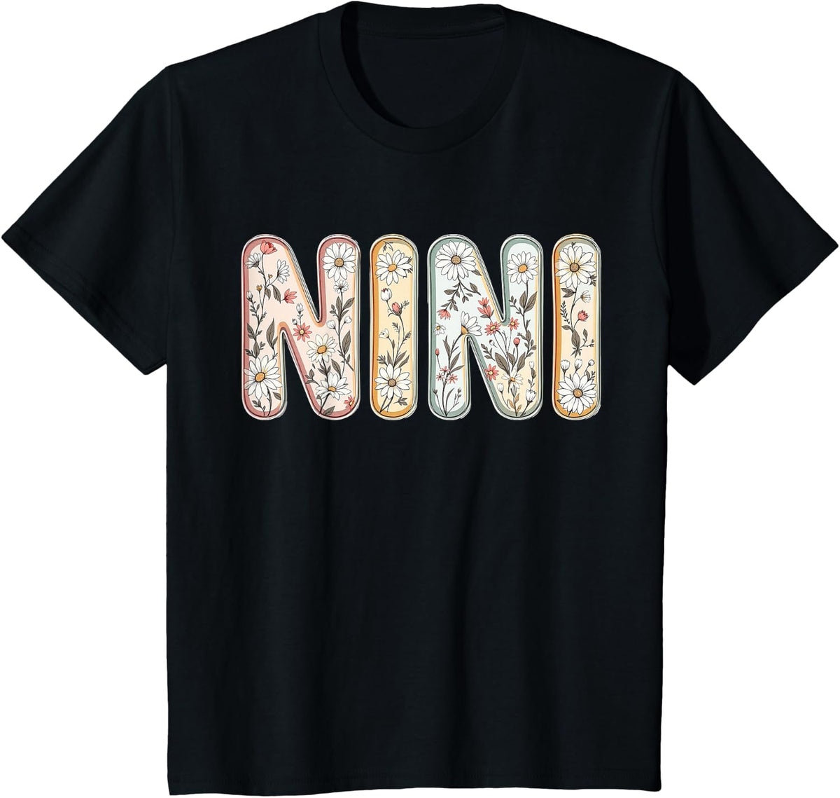 Wildflowers Nini Floral Mother's Day Nini T-Shirt - Black