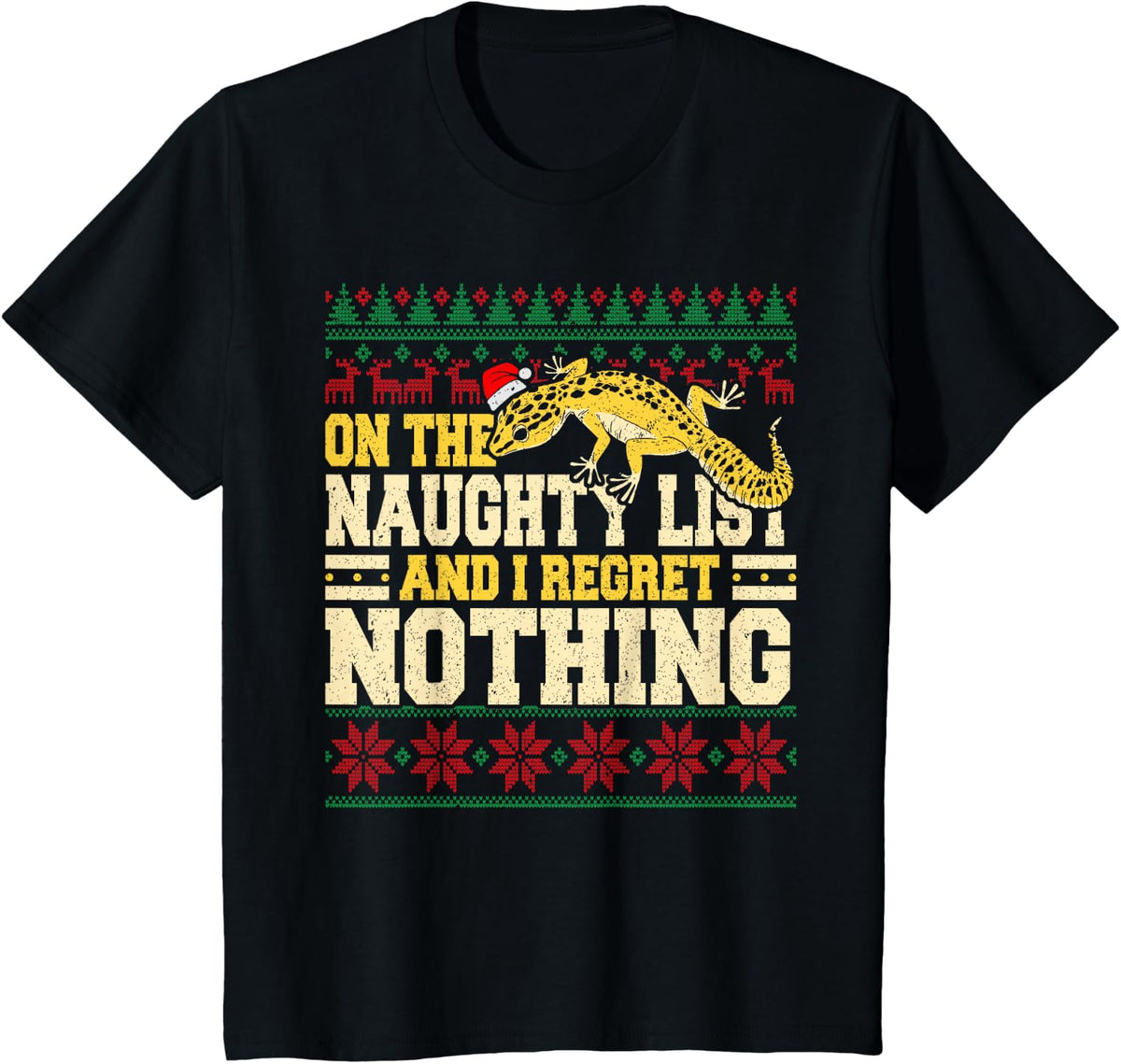 Funny Lizard Reptile - Tiny Dragon Leopard Gecko Christmas T-Shirt - Black