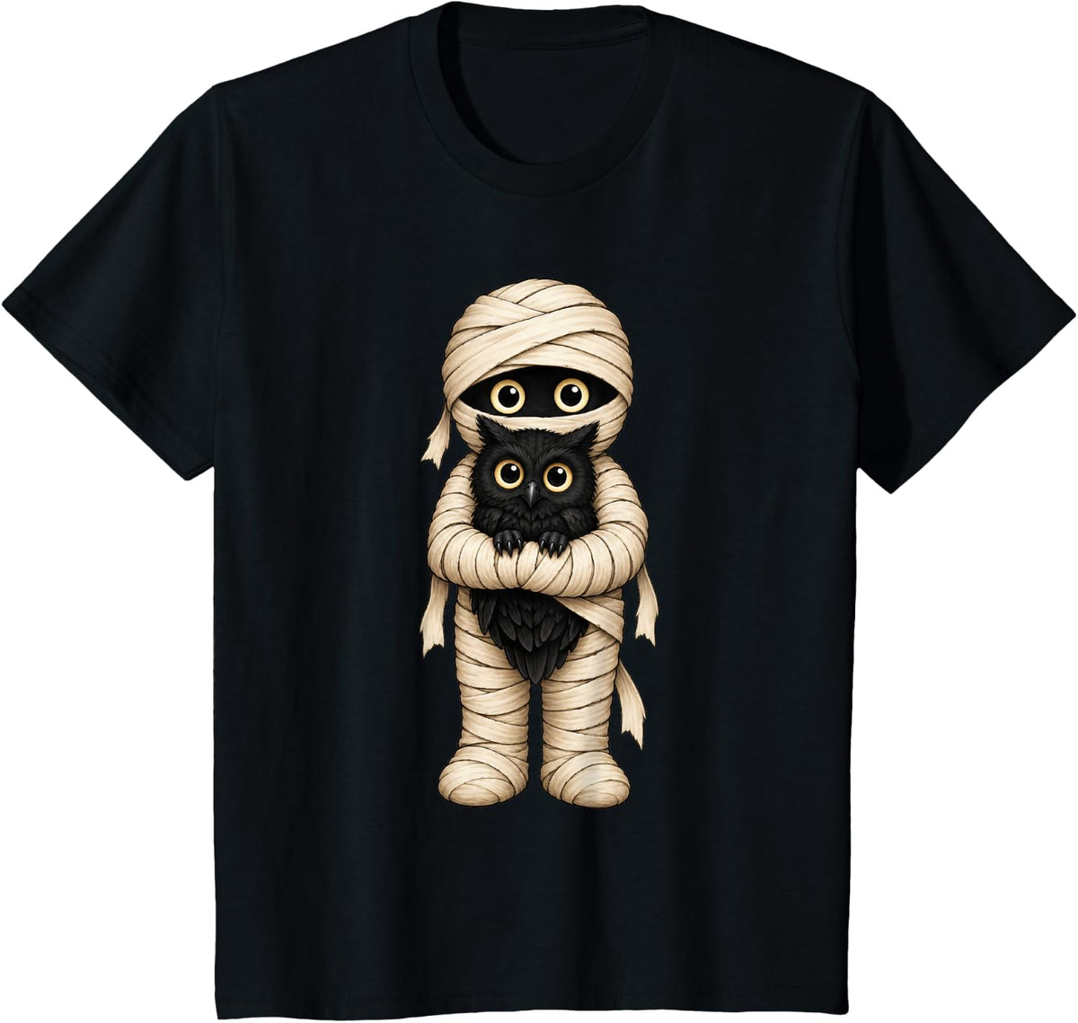 Mummy Owl Funny Bird Halloween T-Shirt - Black