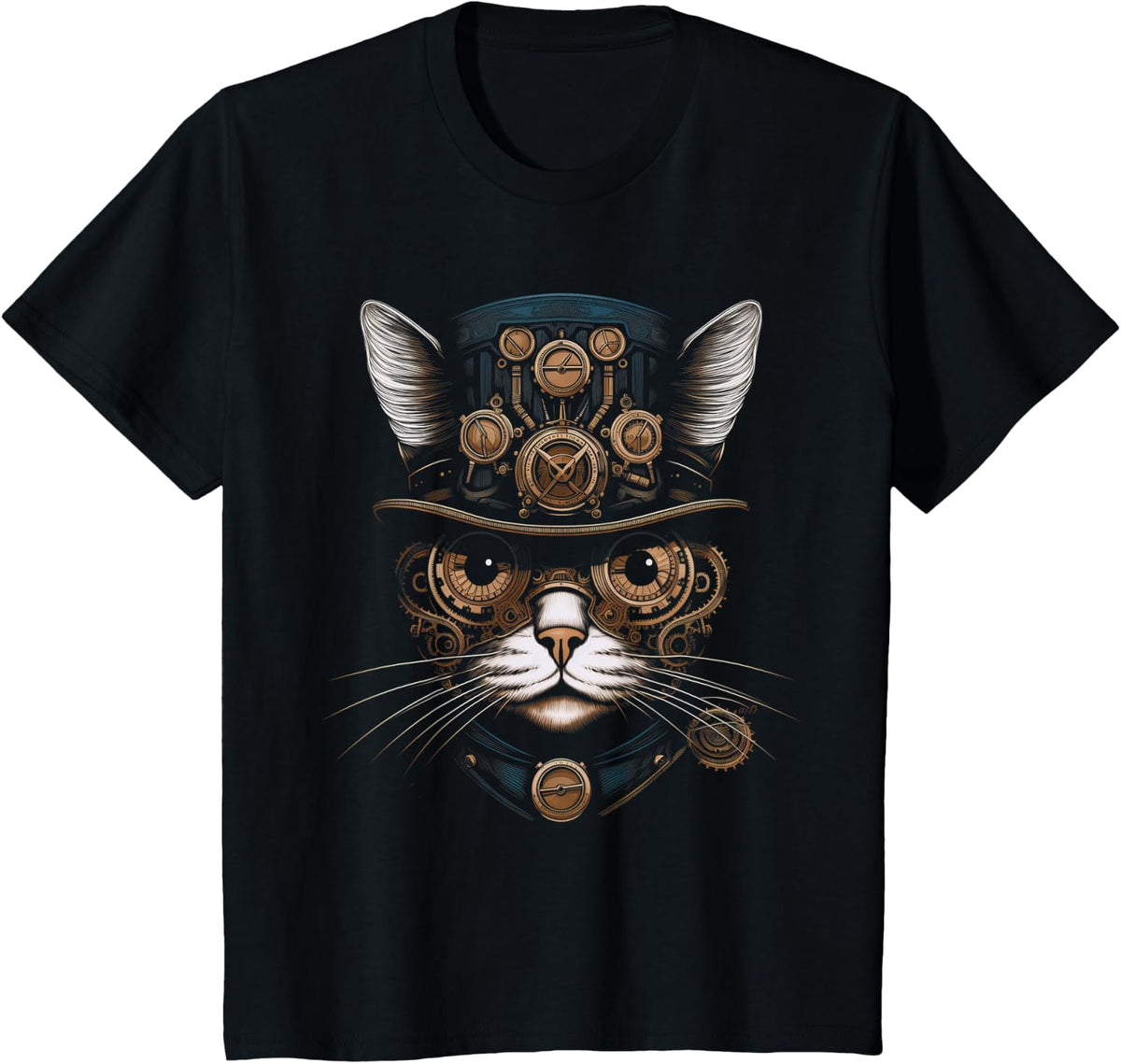 Steampunk Cat Artwork Vintage Steam Punk Cat Lovers T-Shirt - Black