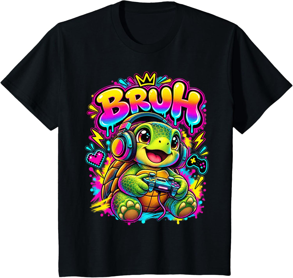 Bruh Turtle Funny Video Games Boys Animal Lover T-Shirt - Black
