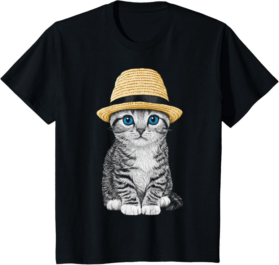 Blue Eyes Design Tabby Cat Owner T-Shirt - Black