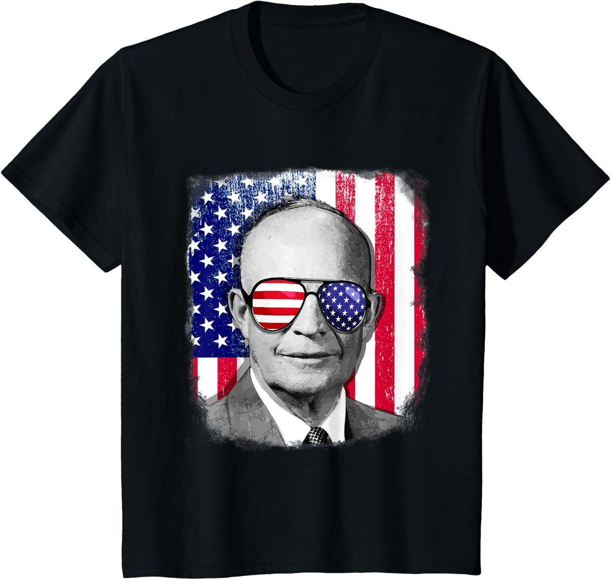 Dwight D Eisenhower US flag TShirt 4th of July T-Shirt for Women Kids Men - Black
