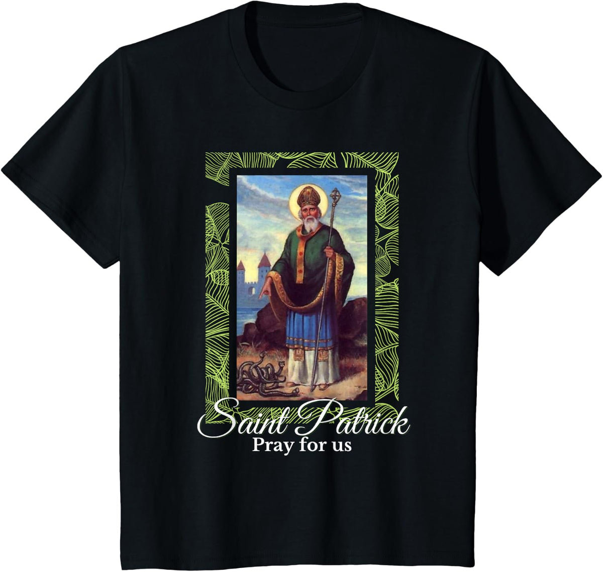 Saint Patrick Pray for Us Ireland Kids Women Irish Catholic T-Shirt - Black