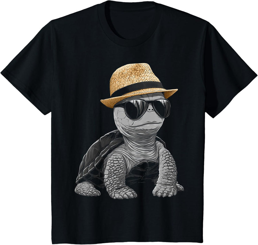 Turtle Lover Sunglasses Print T-Shirt - Black