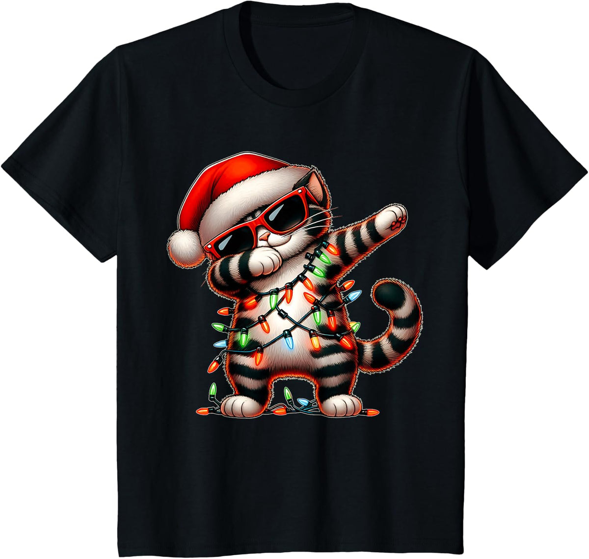 Dabbing Tabby Cat Orange Cat Sunglasses Cute Christmas Xmas T-Shirt - Black