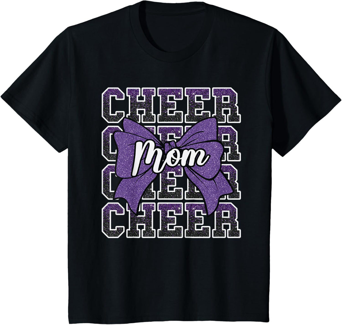 Cheer Mom Mama Bow Sport Cheerleader Cheerleading Purple T-Shirt - Black
