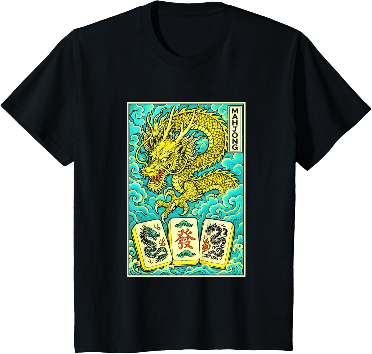 Mahjong Dragon Ukiyo-E Japanese Art T-Shirt - Black