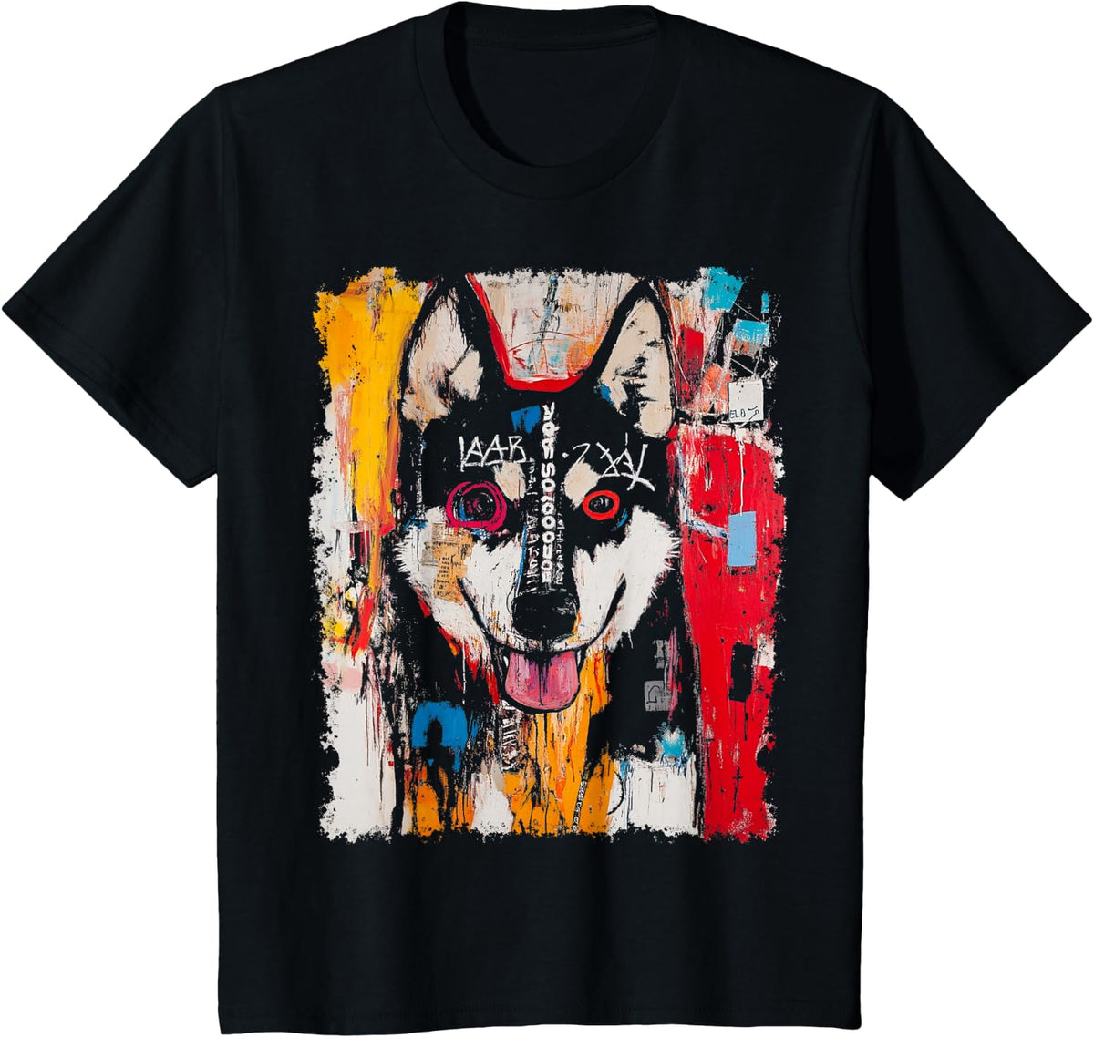 Animal Pop Art Design With A Dog On It Men's Graffiti T-Shirt - Black