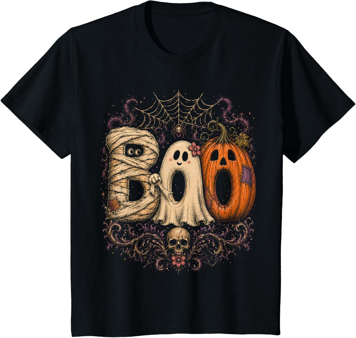Boo Funny Halloween Shirt Ghost Vintage Mummy Halloween T-Shirt - Black