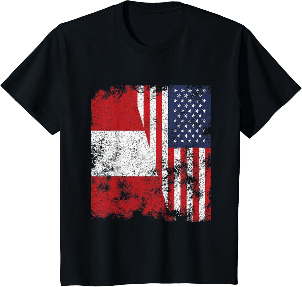 Peru USA Flag Distressed - Half American T-Shirt - Black