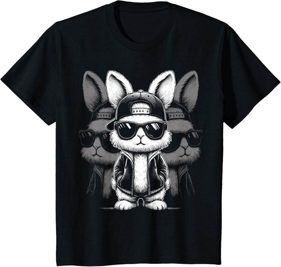 Easter Day Boys Bunny Face Sunglasses Easter Day T-Shirt - Black