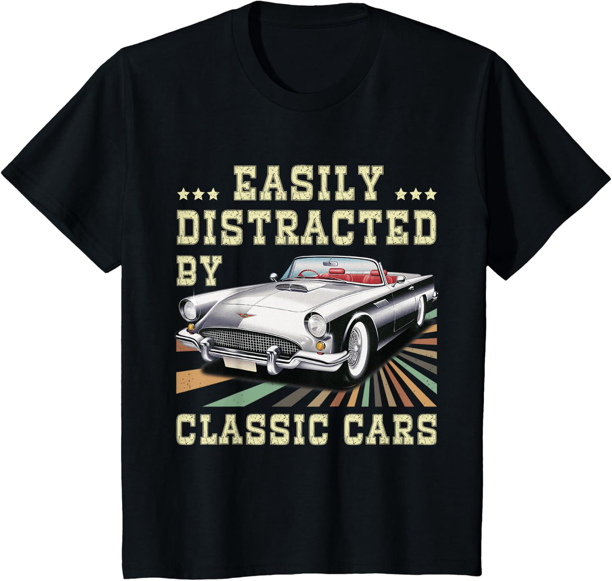 Easily Distracted by Classic Cars Vintage T-Shirt - Black