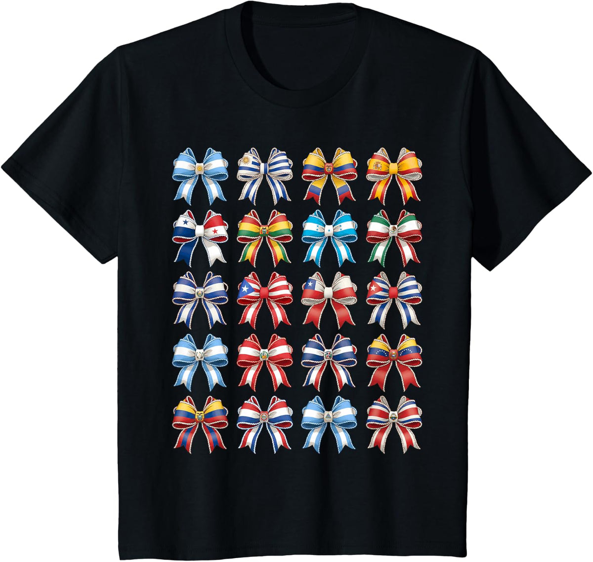 Cute Coquette Bow Hispanic Heritage Month Latino Flags T-Shirt - Black