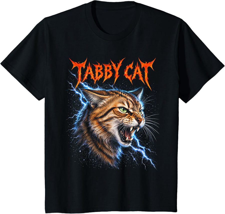 Tabby Cat Metalhead Bootleg Cat Lover T-Shirt - Black