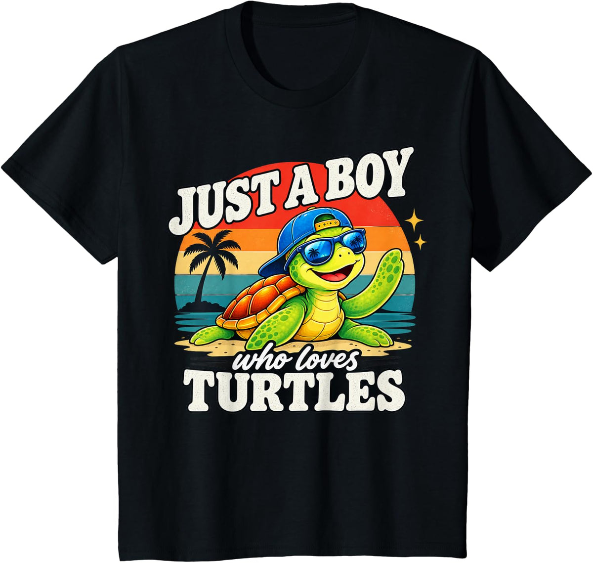 Just A Boy Who Loves Turtles Retro Cartoon T-Shirt - Black