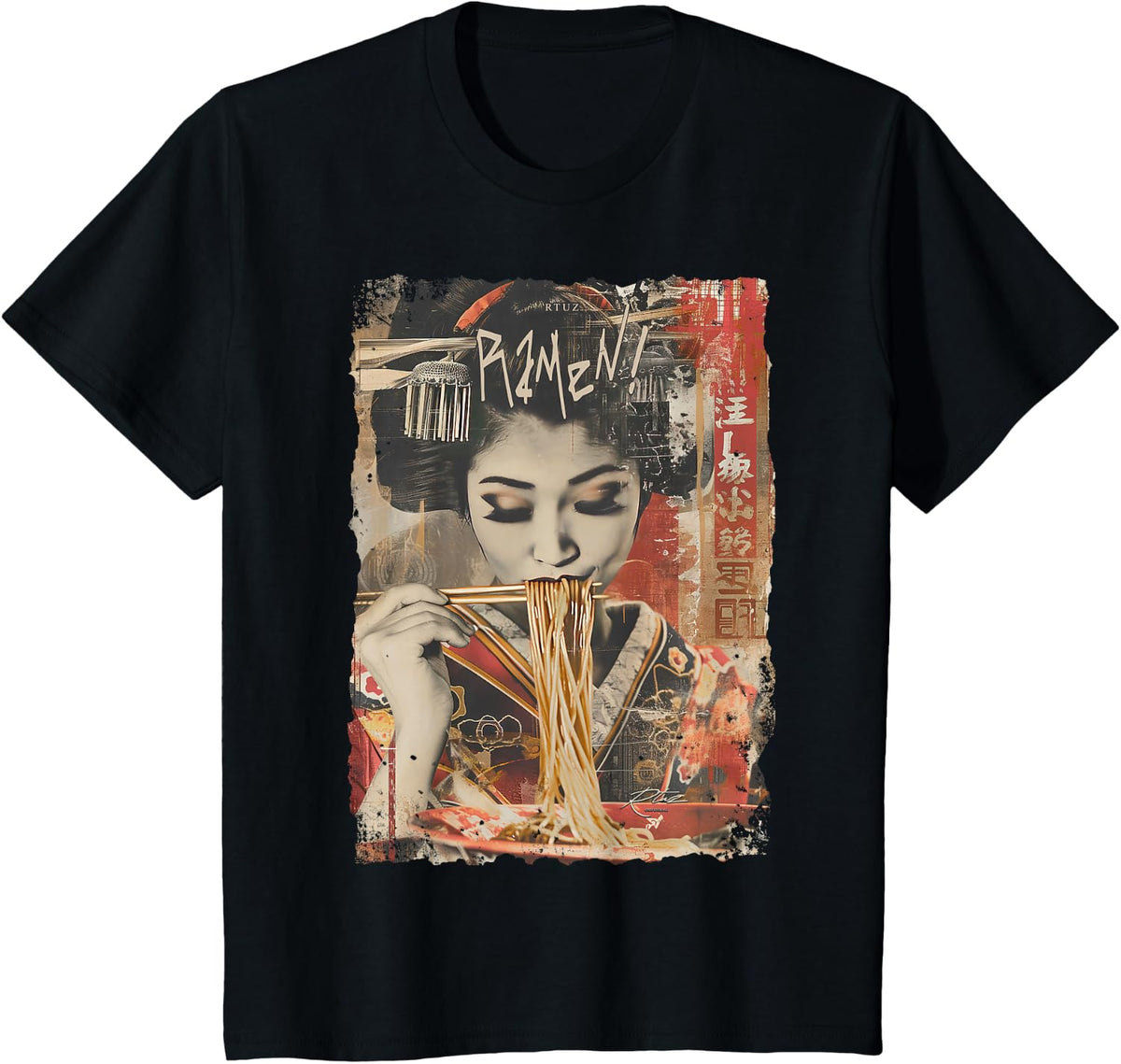Ramen Noodles Kawaii Japan Fashion Y2K Otaku Manga Anime T-Shirt - Black