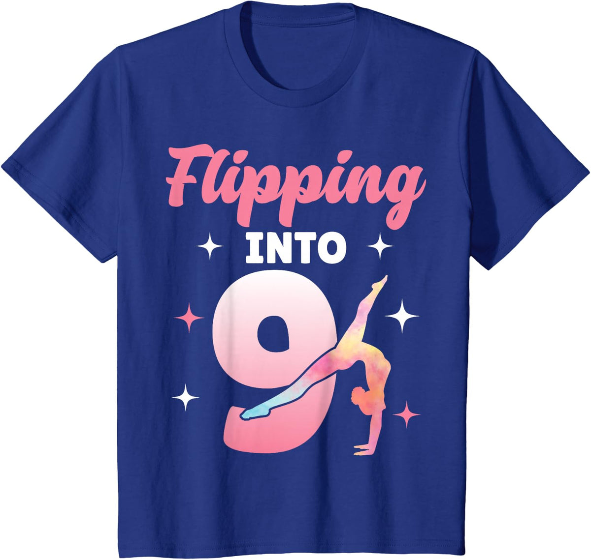 9th Birthday Party Gymnast Gymnastics Flipping Into 9 T-Shirt - Royal Blue