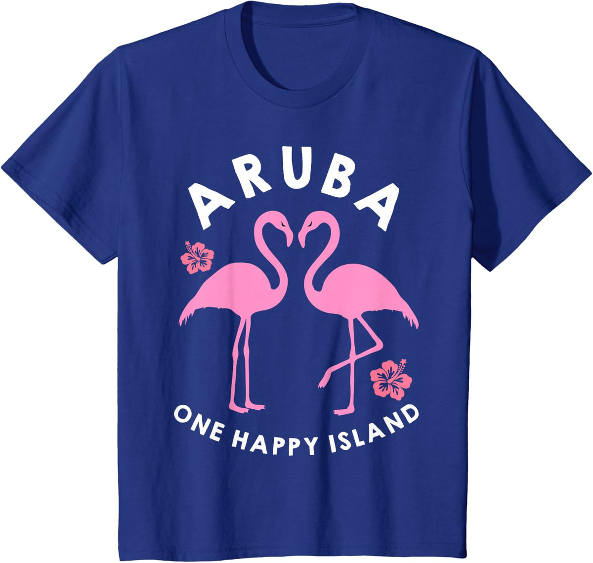 Aruba One Happy Island Flamingo and Flowers T-Shirt - Royal Blue