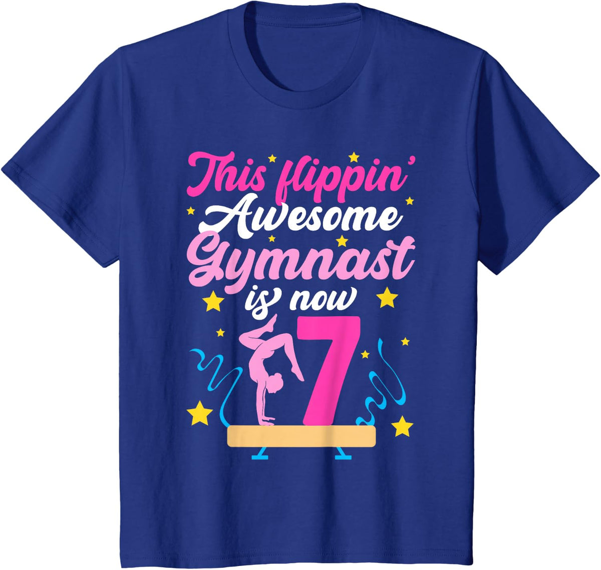 7th Gymnastics Birthday Seven Year Old Gymnast Birthday T-Shirt - Royal Blue