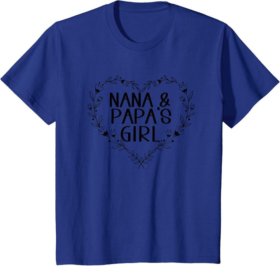 Nana & Papa's Girl Floral Heart To Granddaughter T-Shirt - Royal Blue