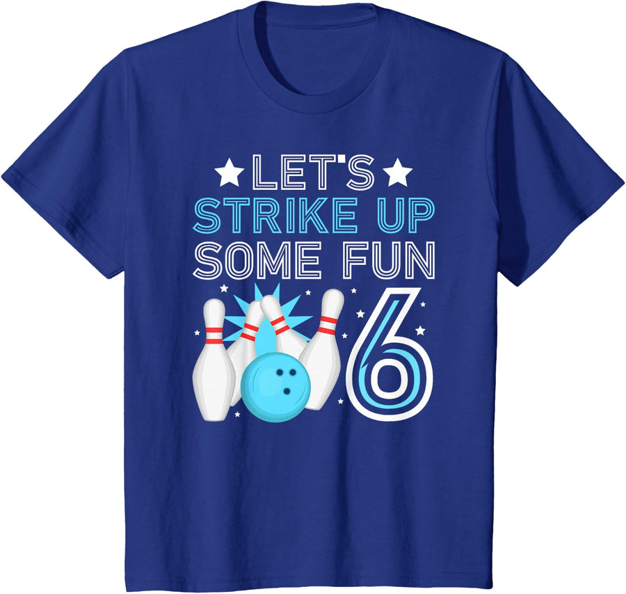 Kids 6th Birthday Party Bowling Boy 6 Year Old Bowling Player T-Shirt - Royal Blue