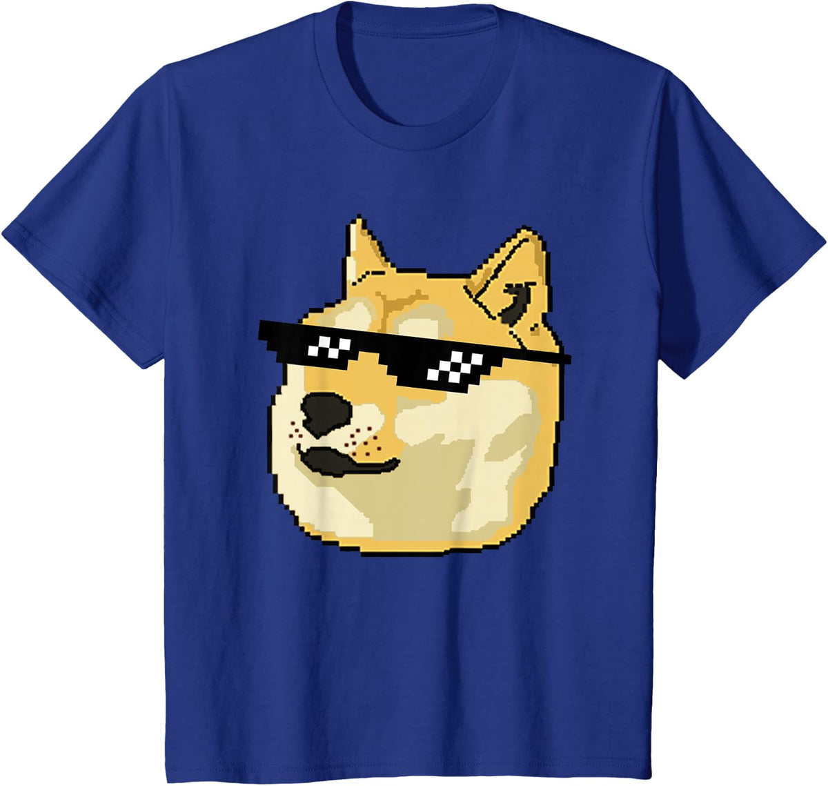 Doge Pixel Shiba Inu Deal With It Glasses Meme Art T-Shirt - Royal Blue