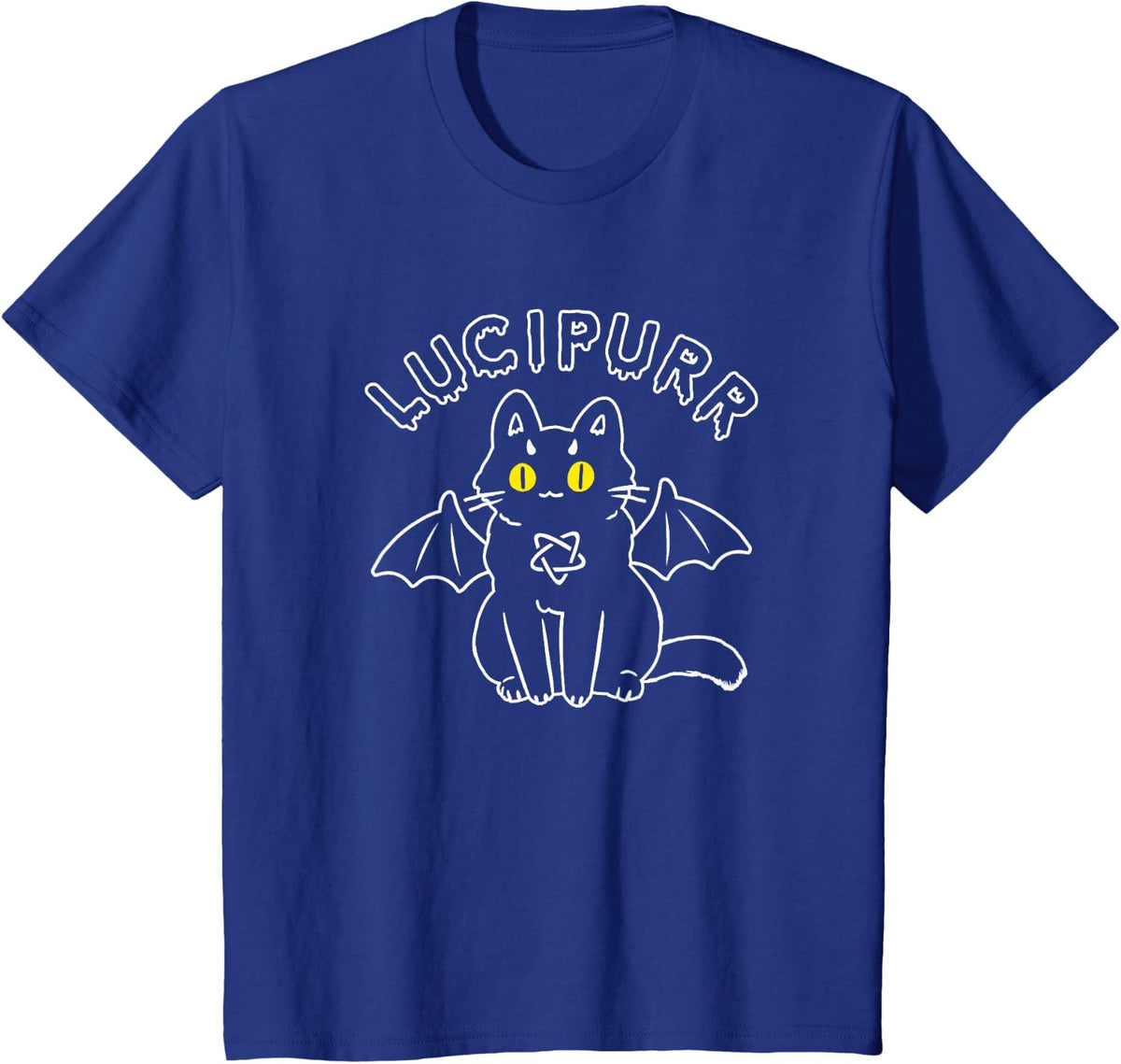 Lucipurr Cute Vampire Goth Cat With Pentagram And Bat Wings T-Shirt - Royal Blue
